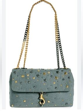 Rebecca Minkoff Edie Shoulder Bag in Celestial Gray with Gold & Gunmetal Stars